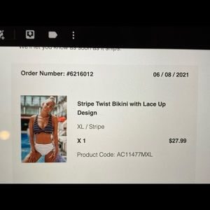 Cupshe  stripe twist bikini with lace up design.